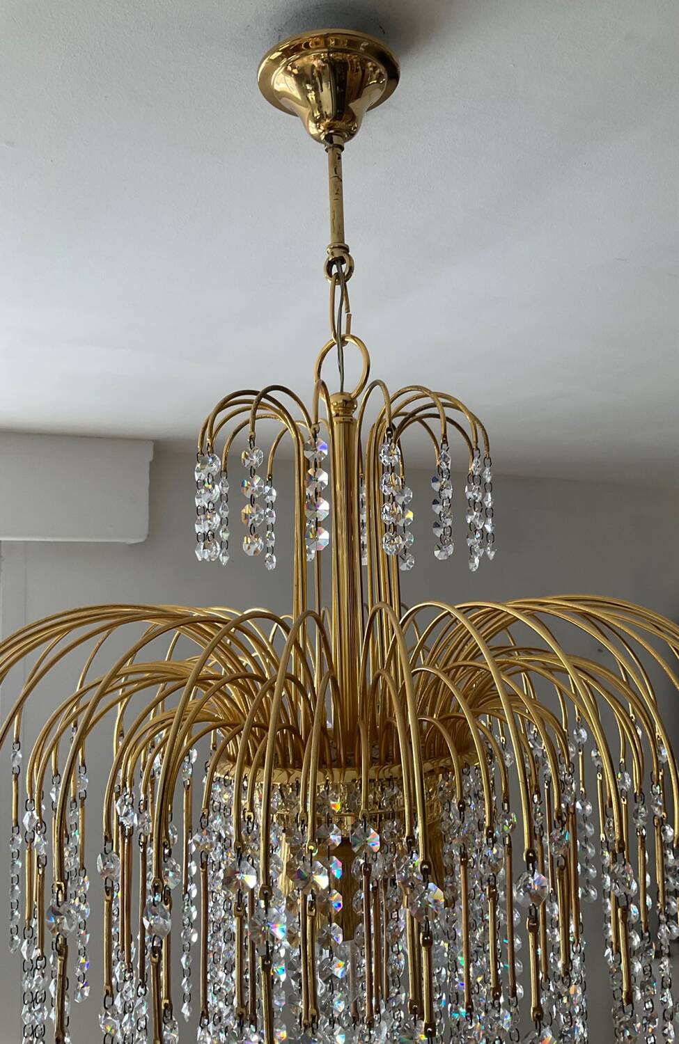 Vintage brass chandelier with crystal tassels cascade