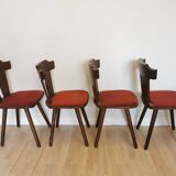 Vintage Tyrolean Dining Chairs: Set of 4, Red Fabric Seat, 1970s