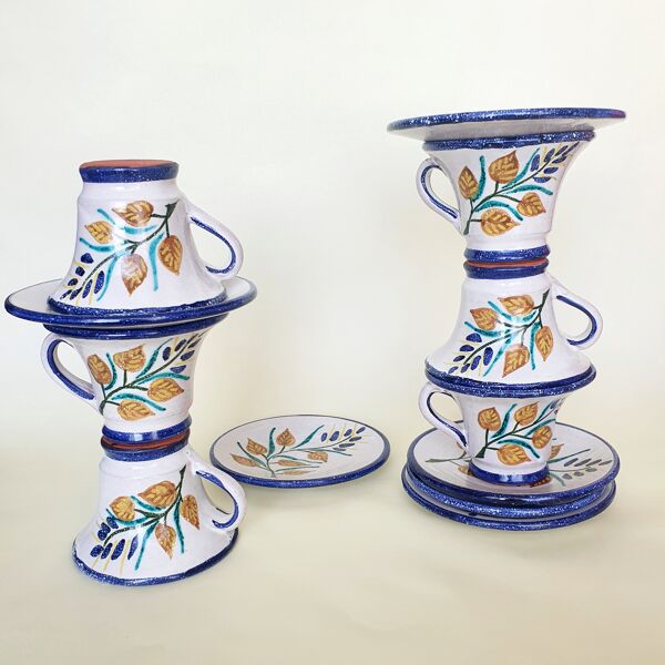 Service à thé tourné et peint à la main 1970