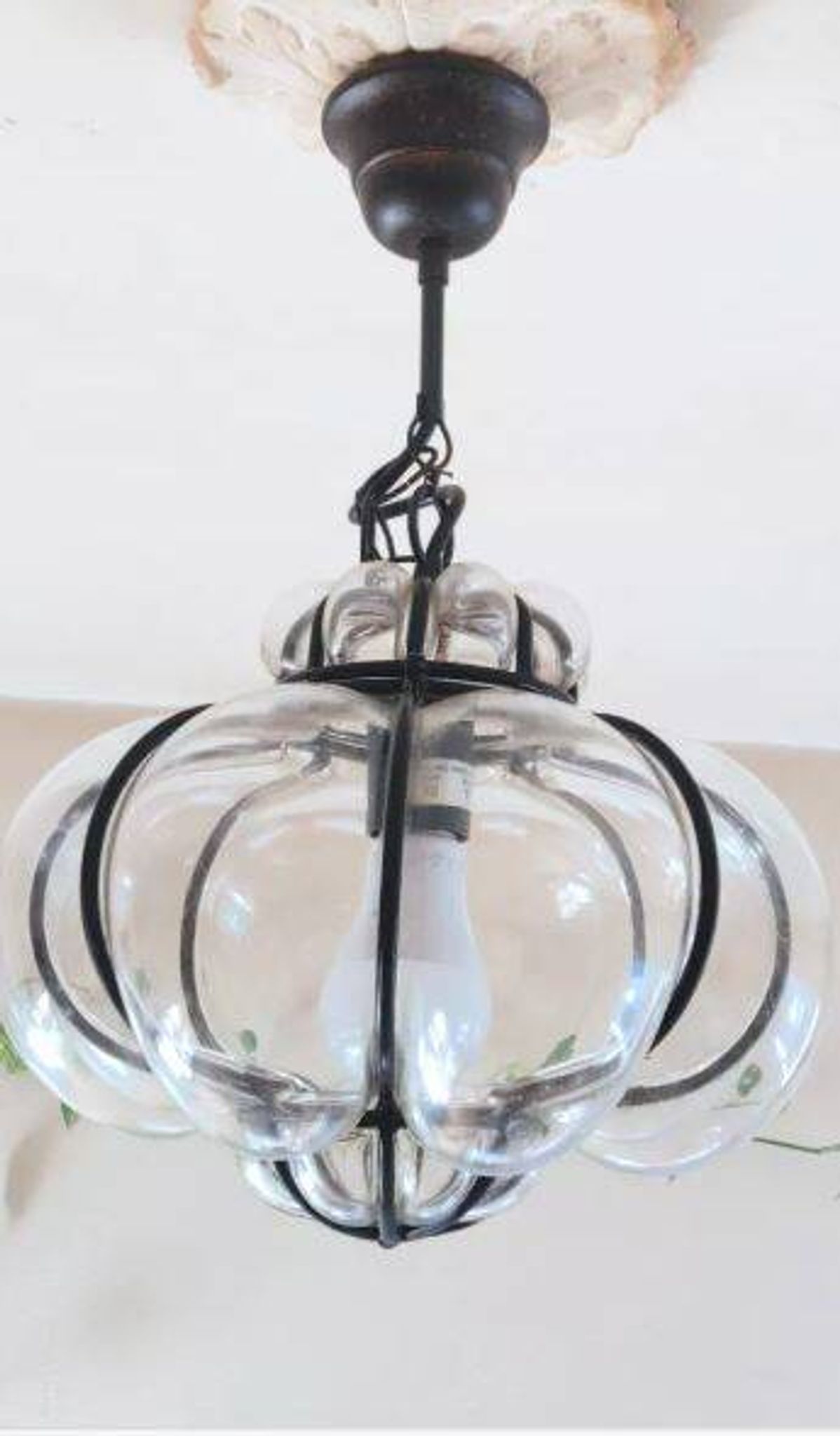 Vintage Venetian cage pendant light in blown Murano glass, 1950/1970