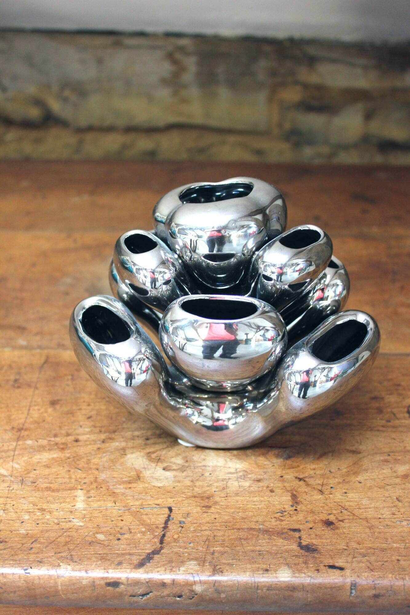 Vase Alien, corail vintage Space Age en céramique chromée 1970-1980