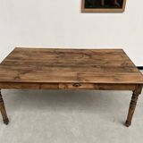 Antique farm table from the 1950s, with 3 drawers and turned legs