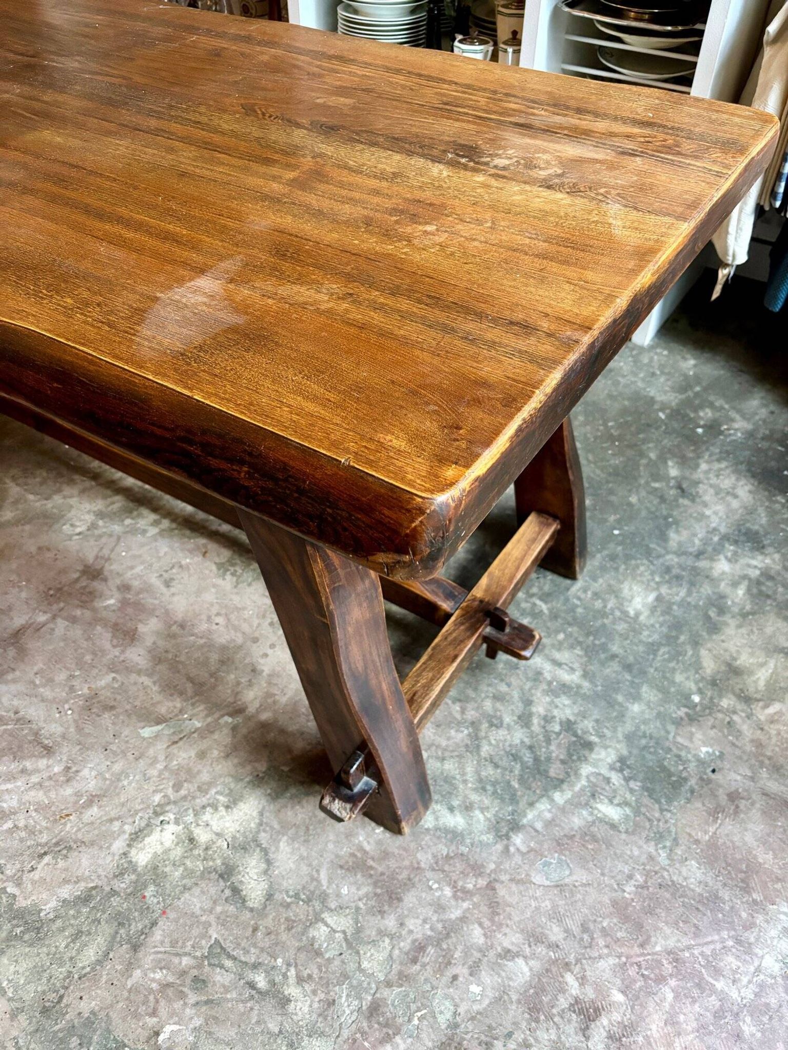 Aranjou dark wood dining table and 2 benches from the 70s/80s ☐ 200 x 89 cm