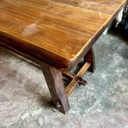 Aranjou dark wood dining table and 2 benches from the 70s/80s ☐ 200 x 89 cm