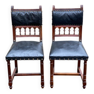2 chaises Henri II bois - noir massif