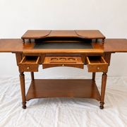 Bureau Directoire en merisier et cuir noir avec étagère