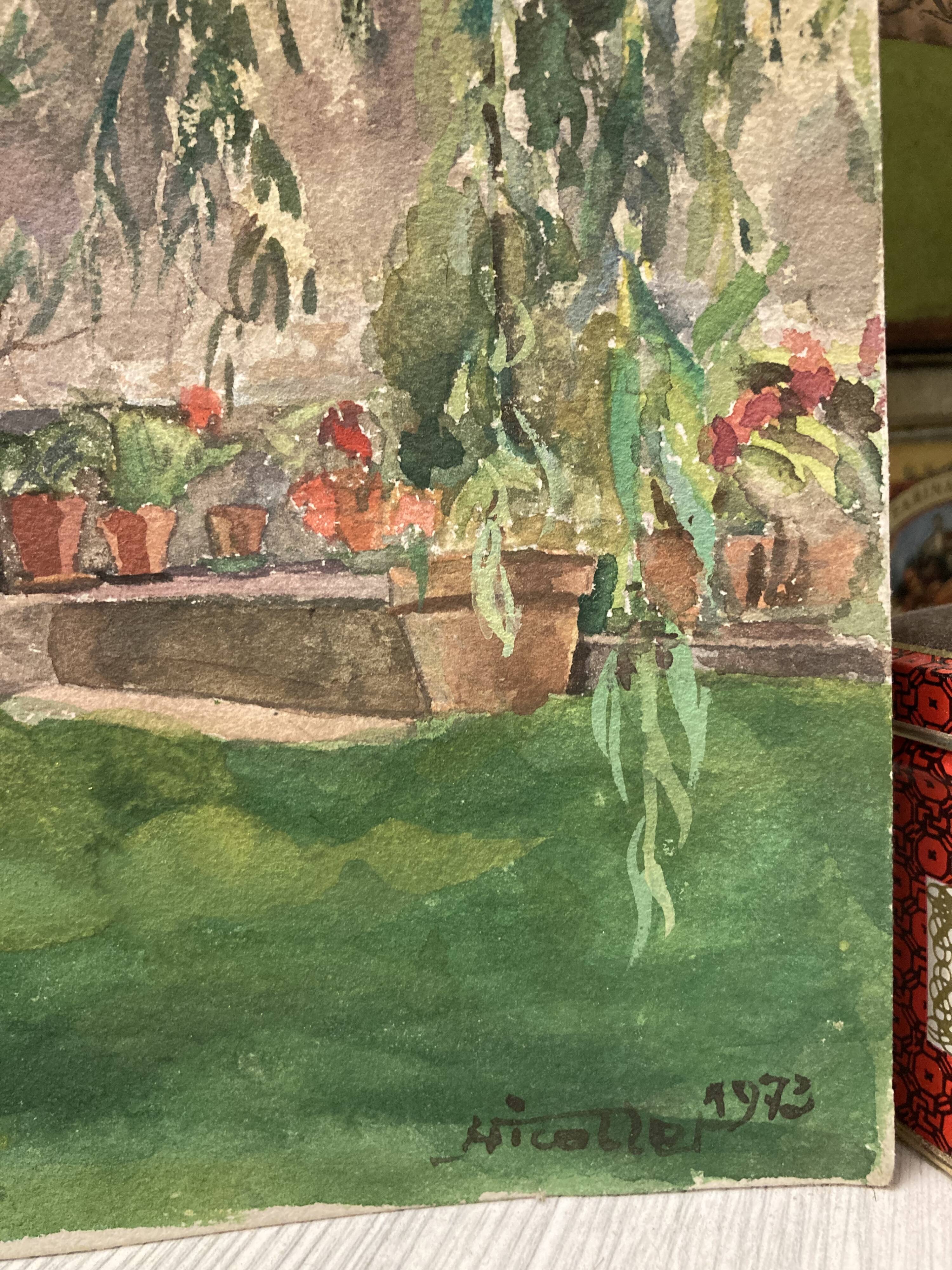 Watercolor landscape signed and dated 1973
