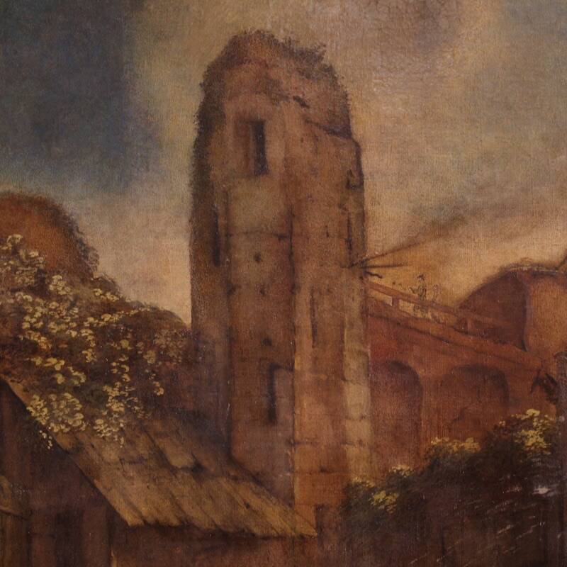 Antique Spanish landscape painting from the 18th century