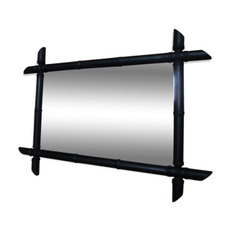 Black patina old bamboo mirror  49x34cm
