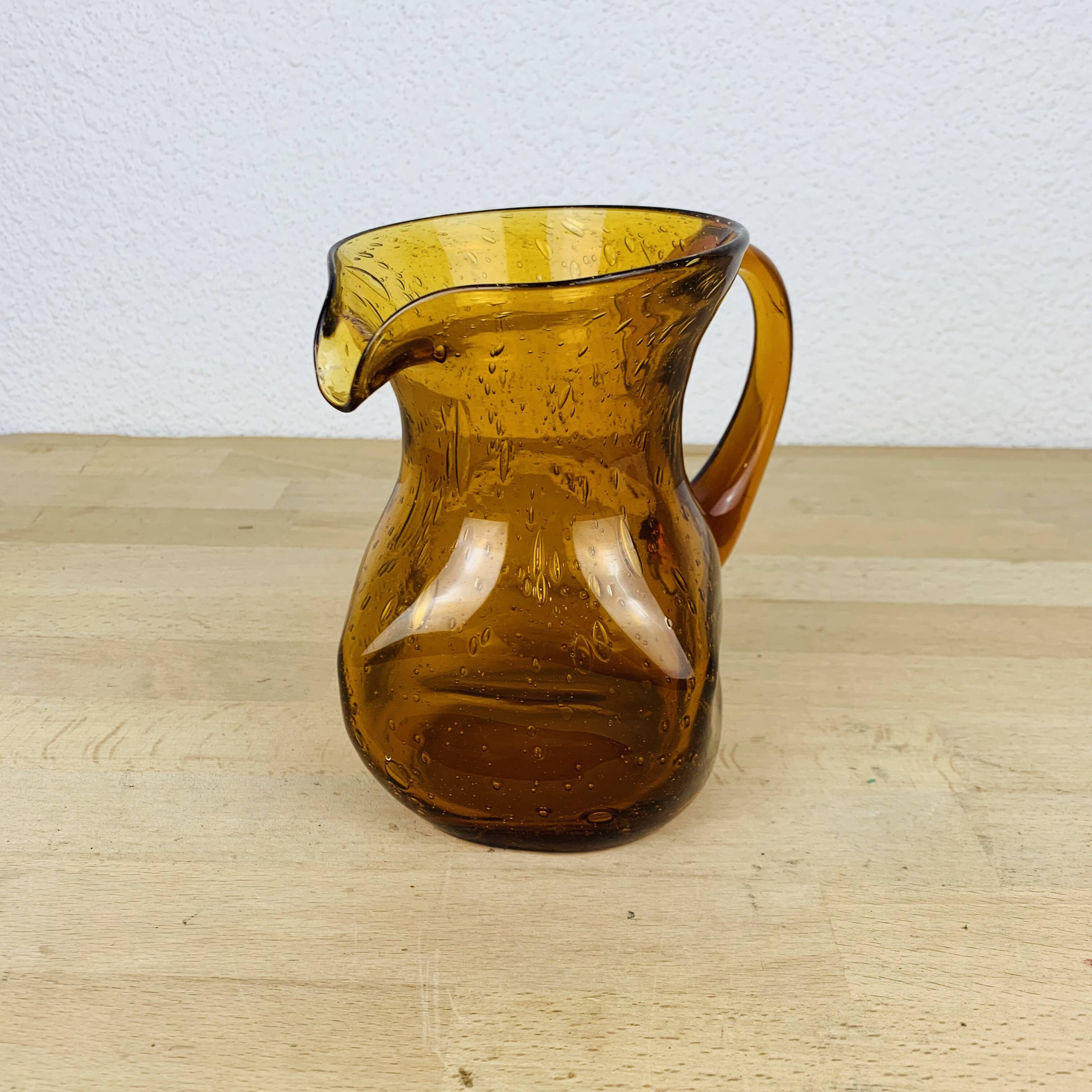 Biot amber/orange bubbled glass pitcher