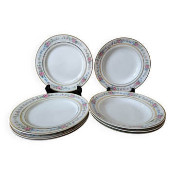 Ensemble de 8 assiettes design floral |D.R.B .porcelaine Limoges