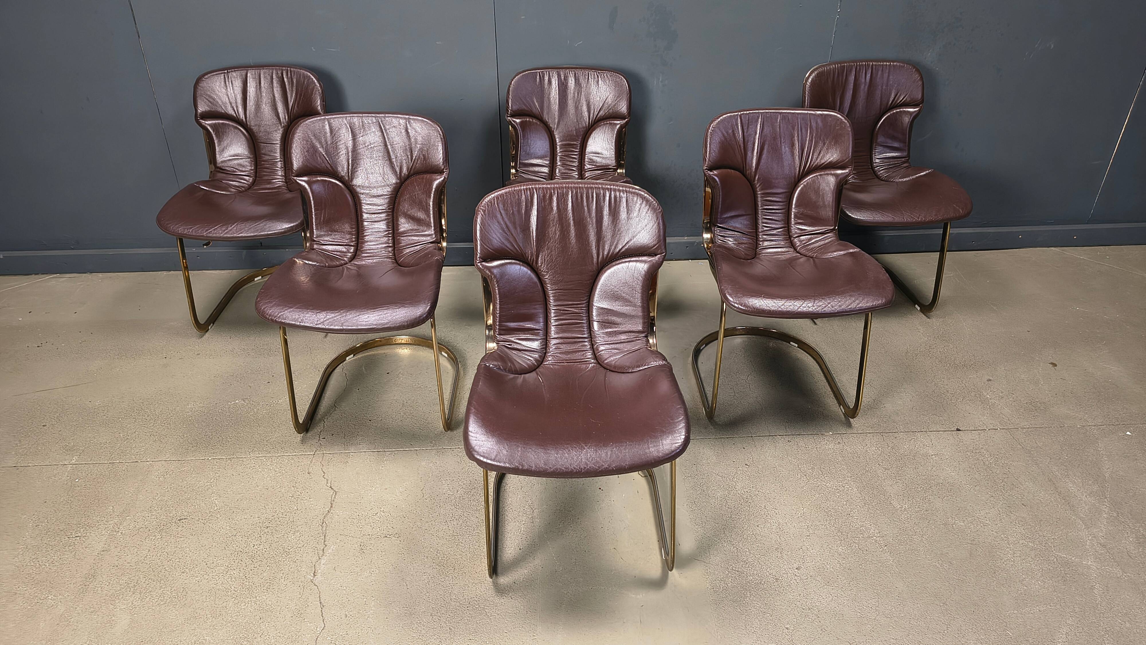 Chaises de salle à manger vintage par Cidue, ensemble de 6, années 1970.