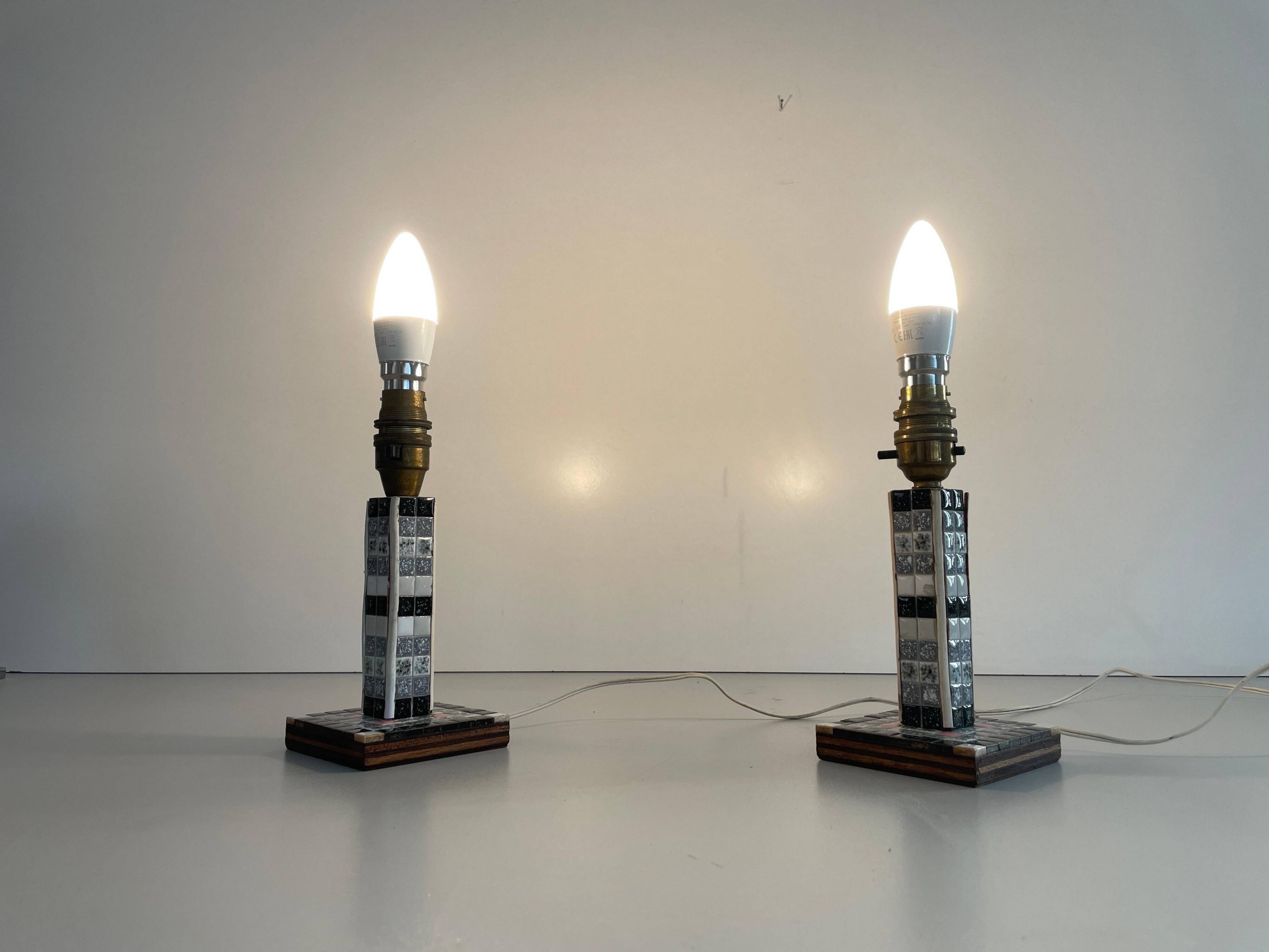 Pair of black and white ceramic table lamps, 1950s, France