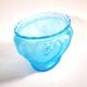 Old oval coupe basket in moulded blue glass, frosted acid, 1900.