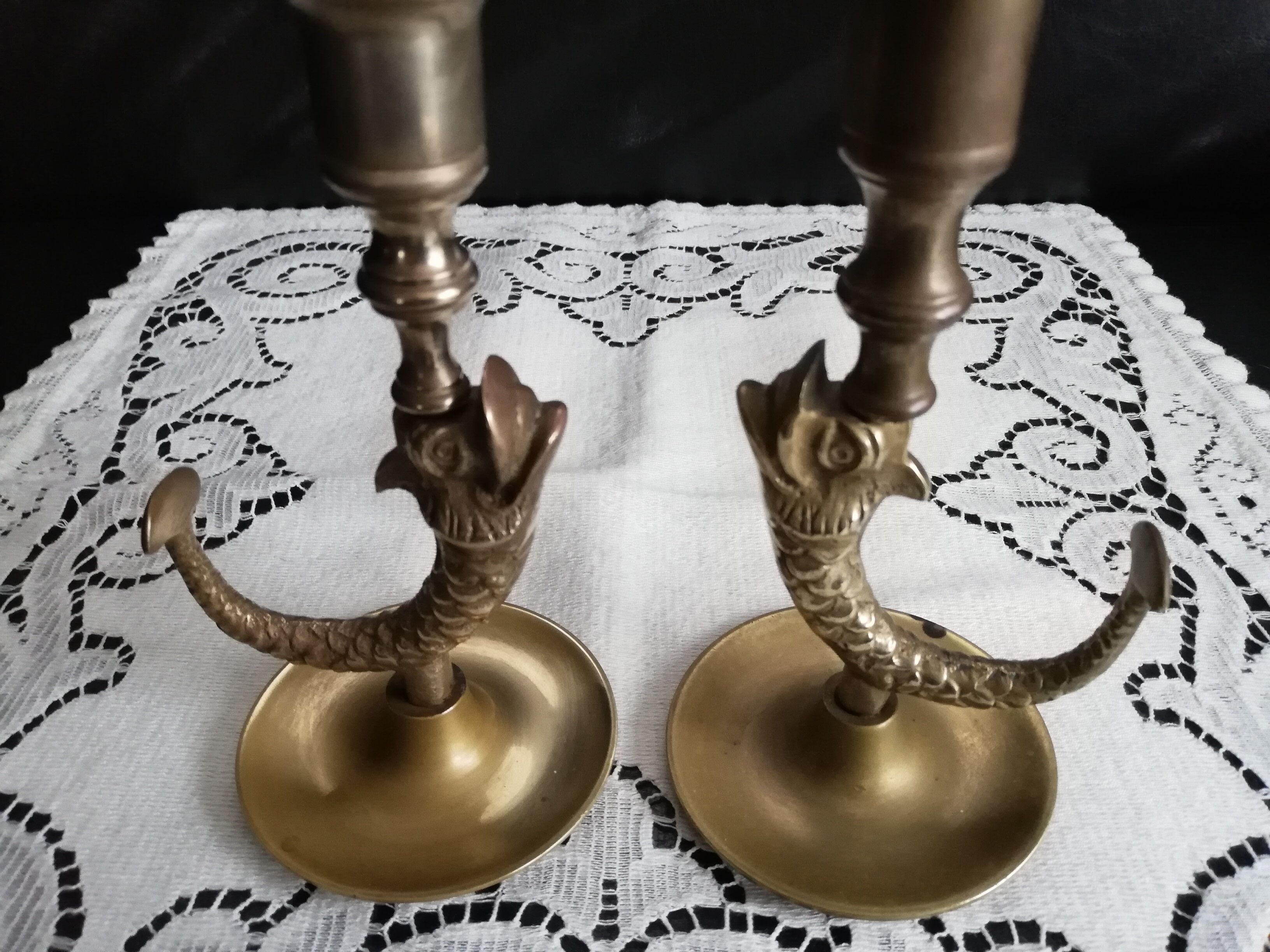 Duo brass fish candlesticks