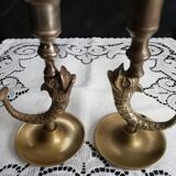 Duo brass fish candlesticks