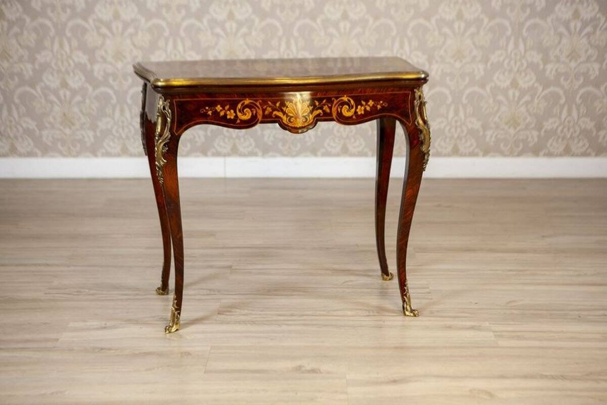 19th Century Inlaid Card Table Lined with Green Fabric