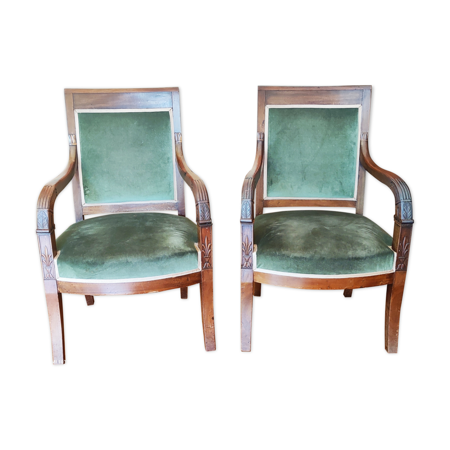 Pair of mahogany armchairs/palm décor/Restoration period