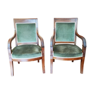 Pair of mahogany armchairs/palm décor/Restoration period