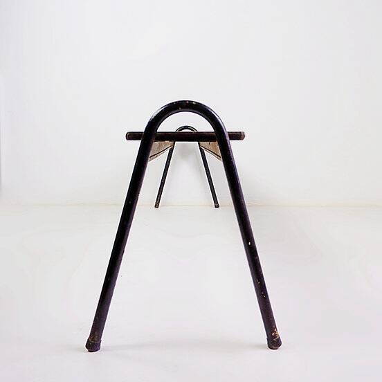 Tubax Black wood and metal bench - Minimalist design - 1950s