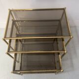 Set of three nesting tables in brass and smoked glass, 20th century