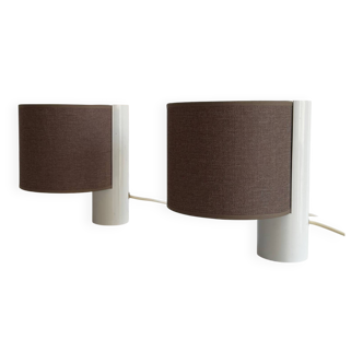Pair of vintage table lamps, white and brown, “slim” by Gramigna for Quattrifolio, 1964 Italy