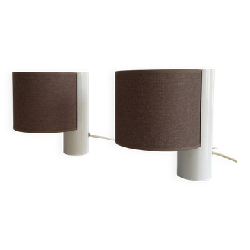 Paire de lampe de table vintage, blanche et marron, “fluette” par Gramigna pour Quattrifolio, 1964 Italie