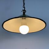 Industrial British Green Enamel Factory Pendant Lamp, 1950s