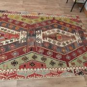 1970s Vintage Turkish Handmade Wool Cotton Colorful Kilim Rug 157x365