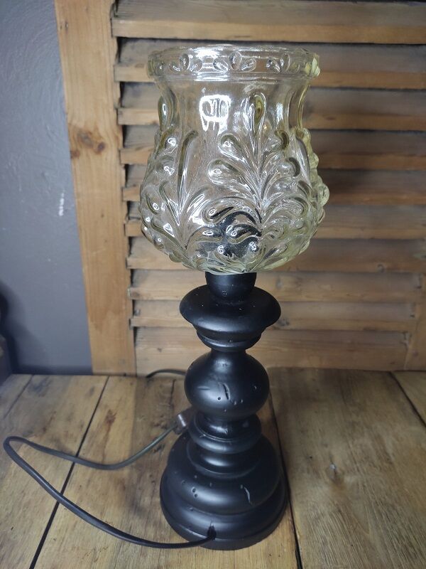 Bedside lamp Desk base wood matte black Globe molded glass old vintage
