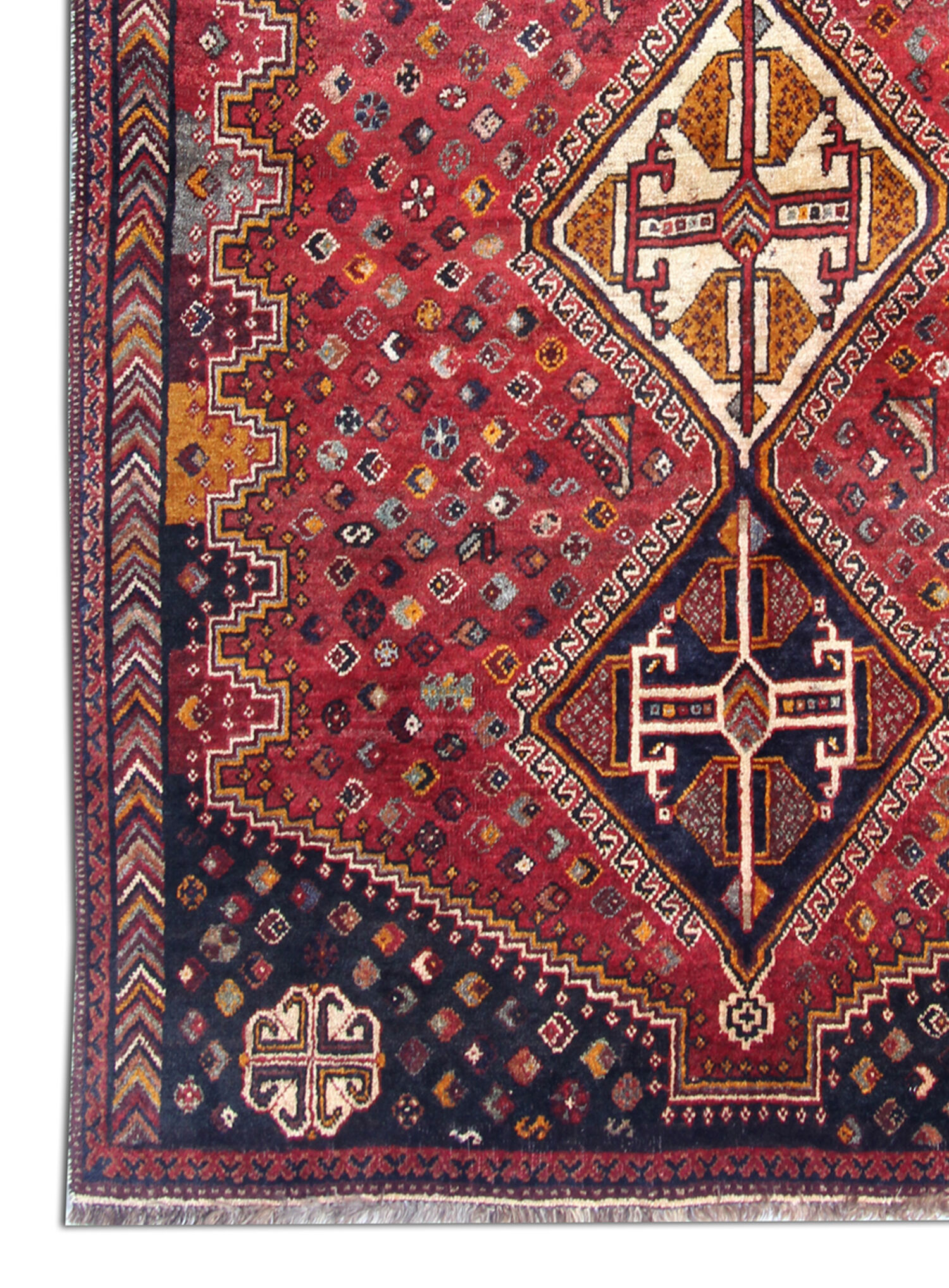 Hand made vintage persian rug traditional oriental red blue wool carpet 142x200cm
