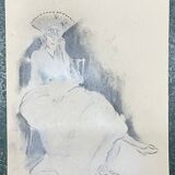 Painting signed charcoal “woman with fan”