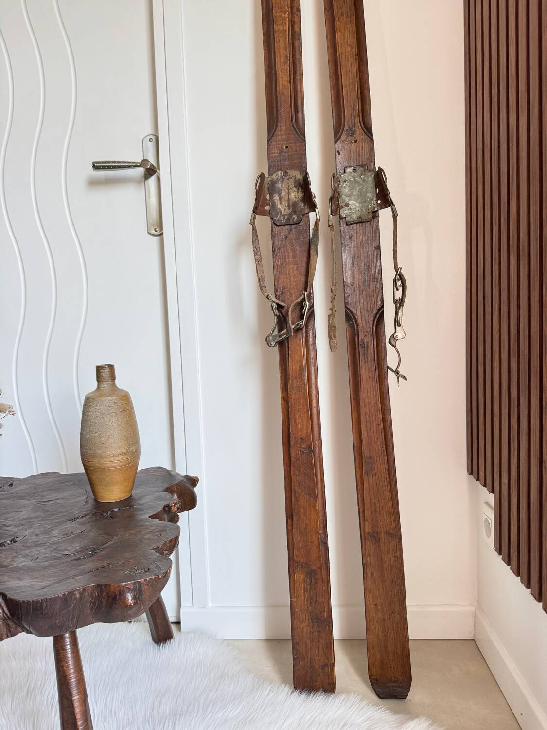 Old vintage wooden ski