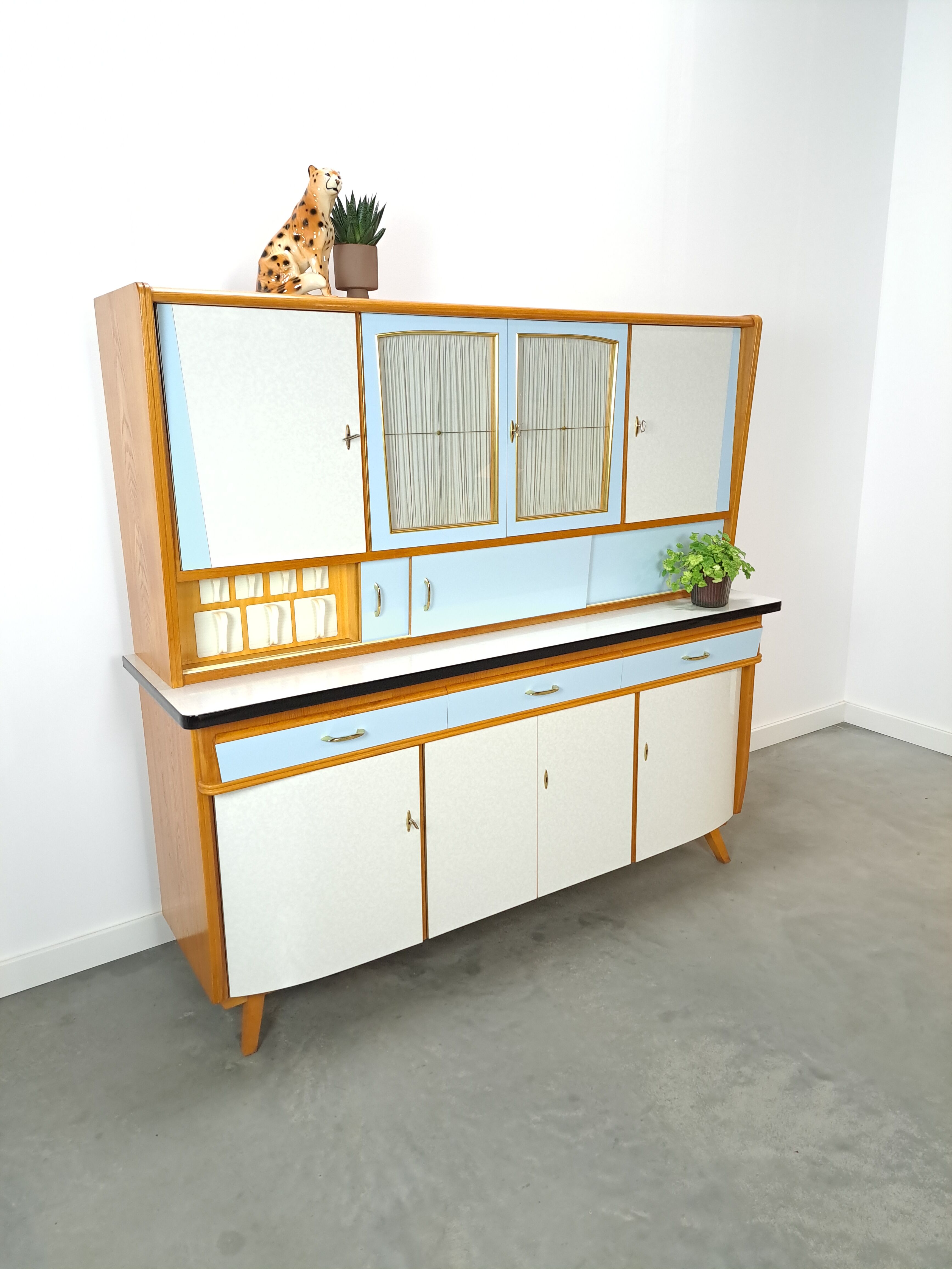 50s vintage kitchen cabinet with brass and formica