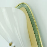 1950s sconce green metal mesh and brass with white acrylic shade