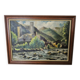 Painting - Oil on panel Mountain landscape river signed Gabriel Pinson
