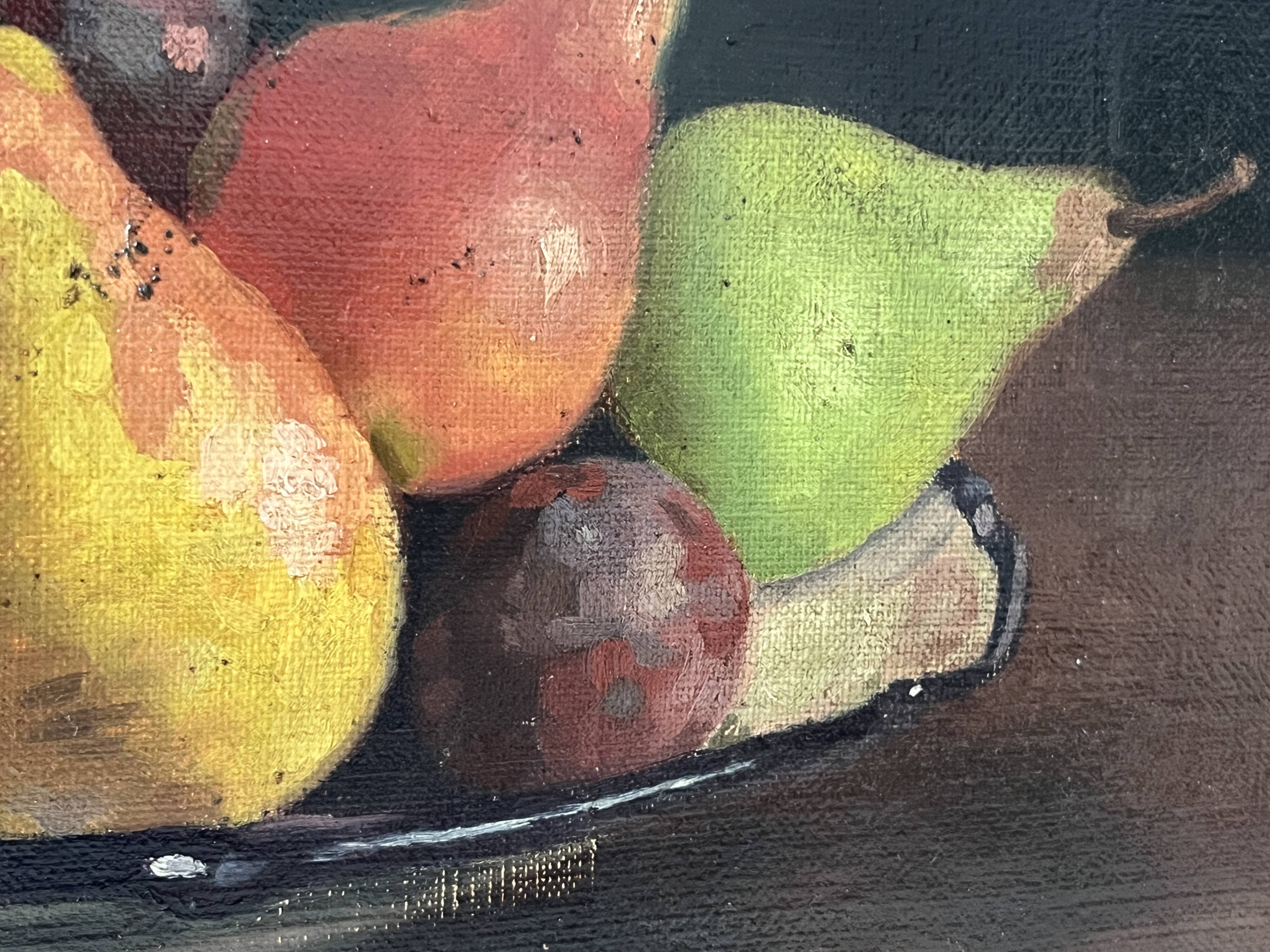 Oil on canvas of a still life with pears 1911, antique framed painting