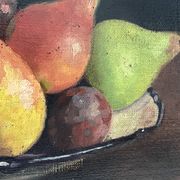 Oil on canvas of a still life with pears 1911, antique framed painting