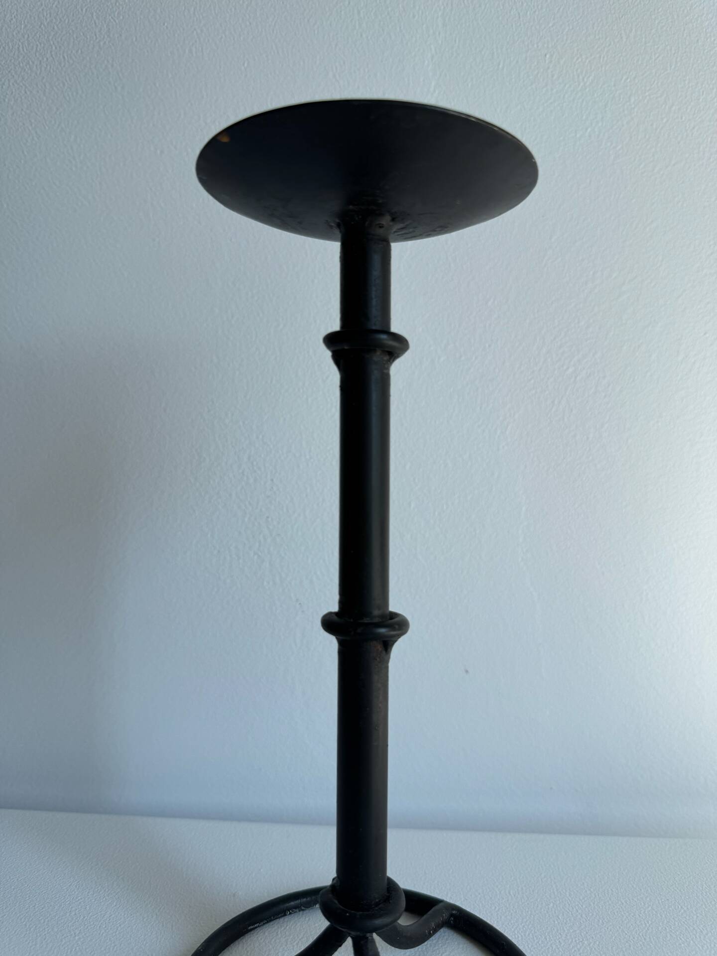 Vintage Brutalist Candle Holder In Black Metal