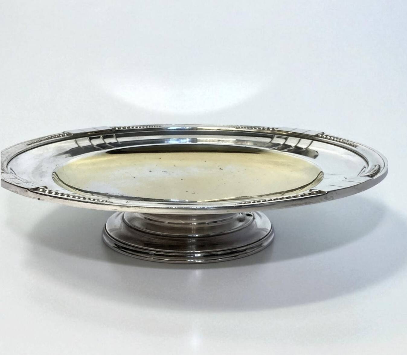 Art Deco silver-plated metal tray on pedestal, circa 1930