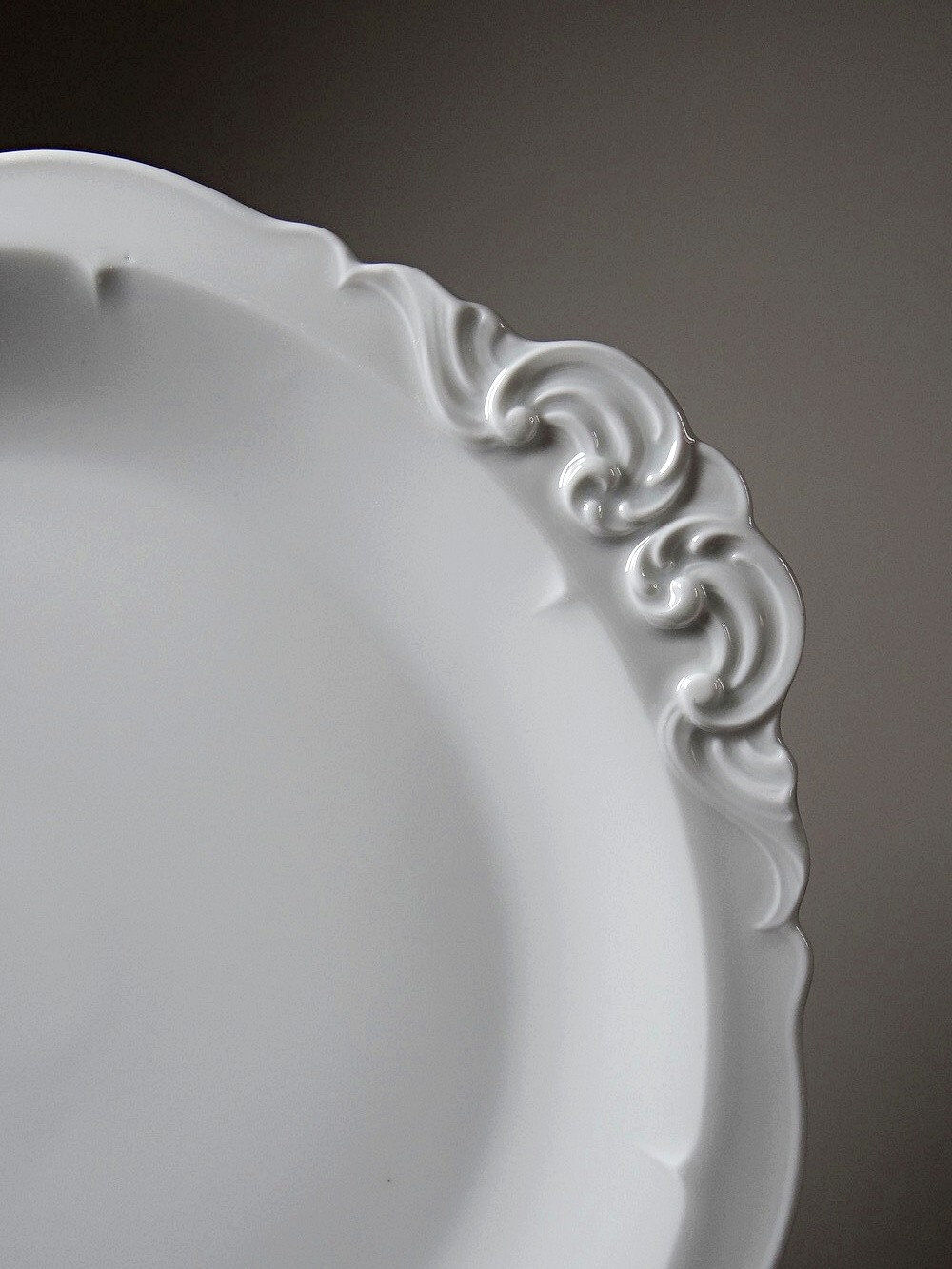 Large serving dish in fine white Limoges porcelain, vintage/antique.