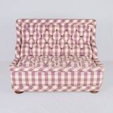 Upholstered bench in mauve and cream Vichy fabric, France, 1970s