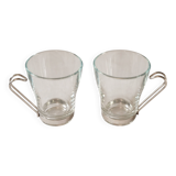 Set of 2 cups, glass and metal stand, Bormiolo Rocco, Italy