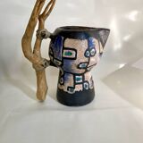 Ceramic and wood pitcher vase, 1980s