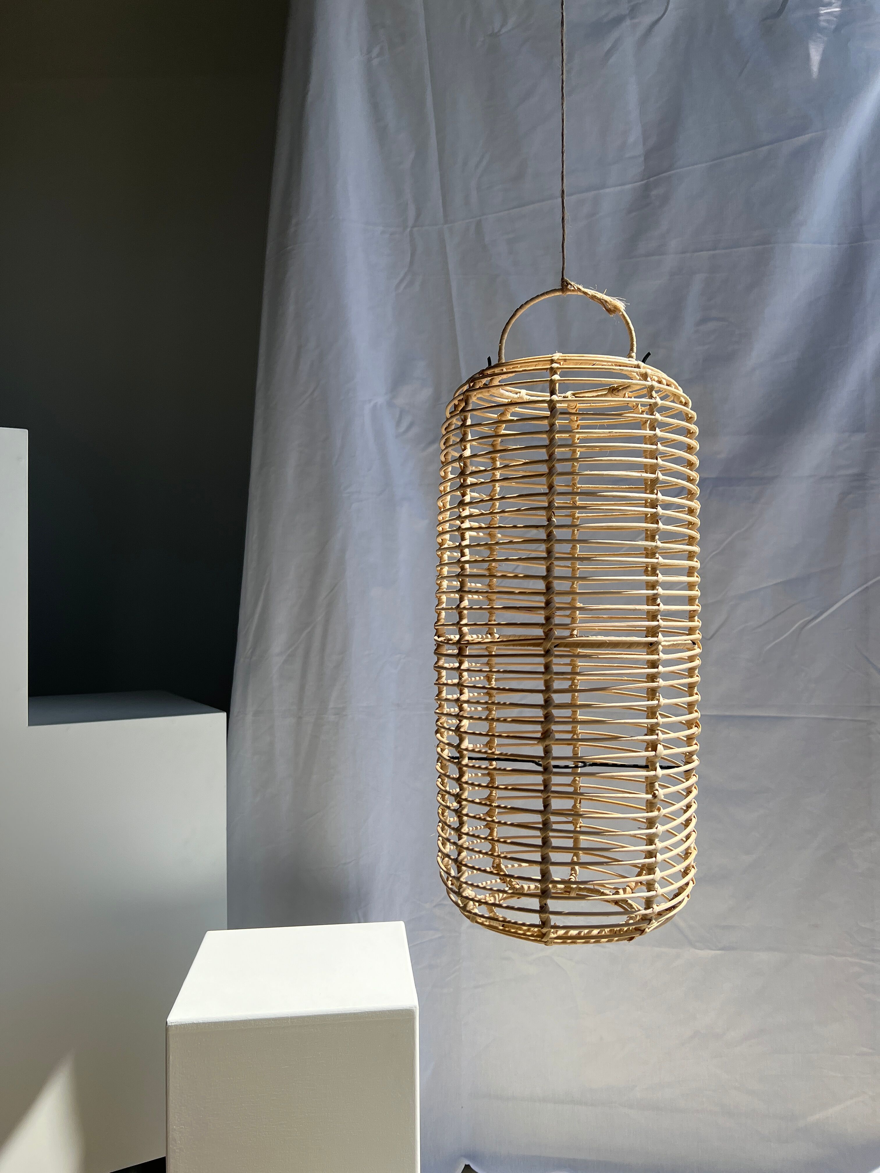 Large lantern-shaped rattan pendant lamp H50 D24