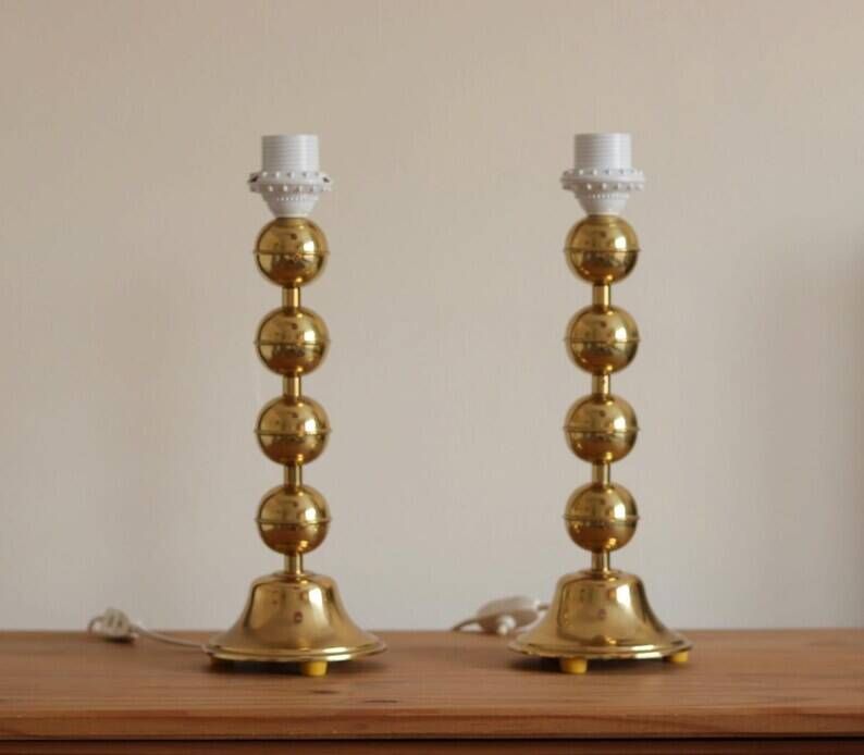 Pair of Vintage Swedish Table Lamps in Polished Brass, Signed Aneta