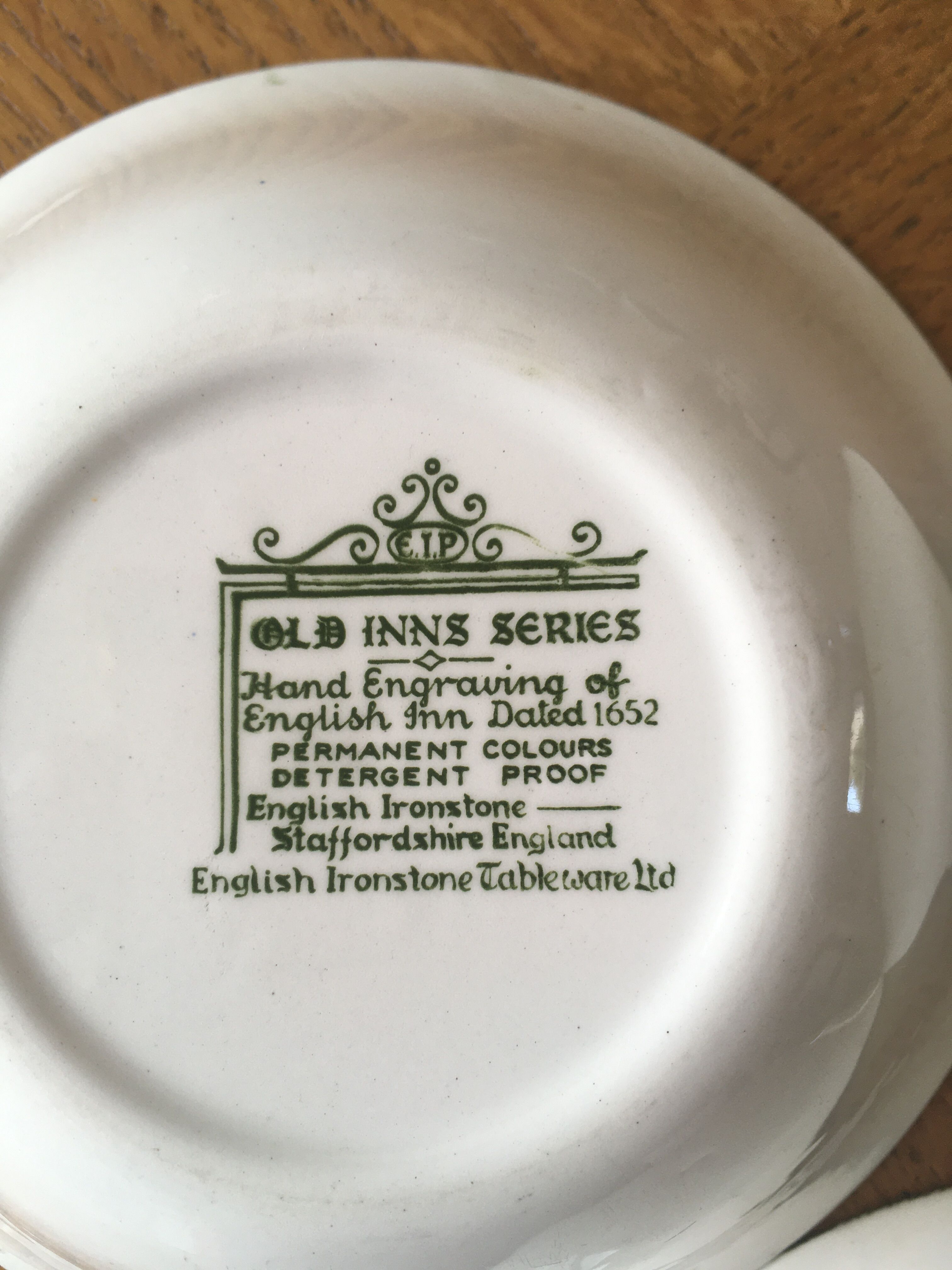 Large cups or caps plates Old Inns Series Staffordshire England