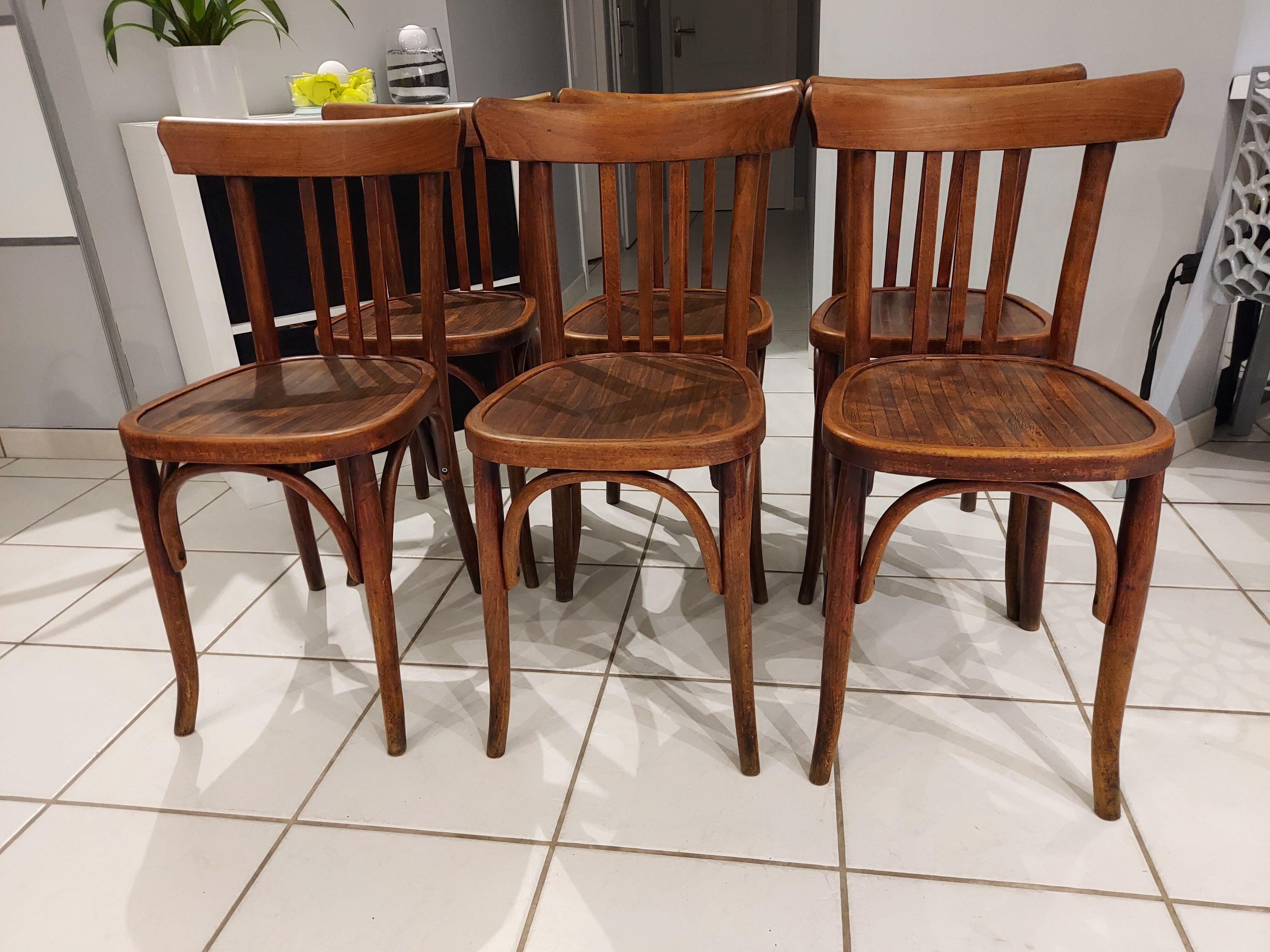 Suite de 6 chaises de bistrot Baumann vintage année 1930