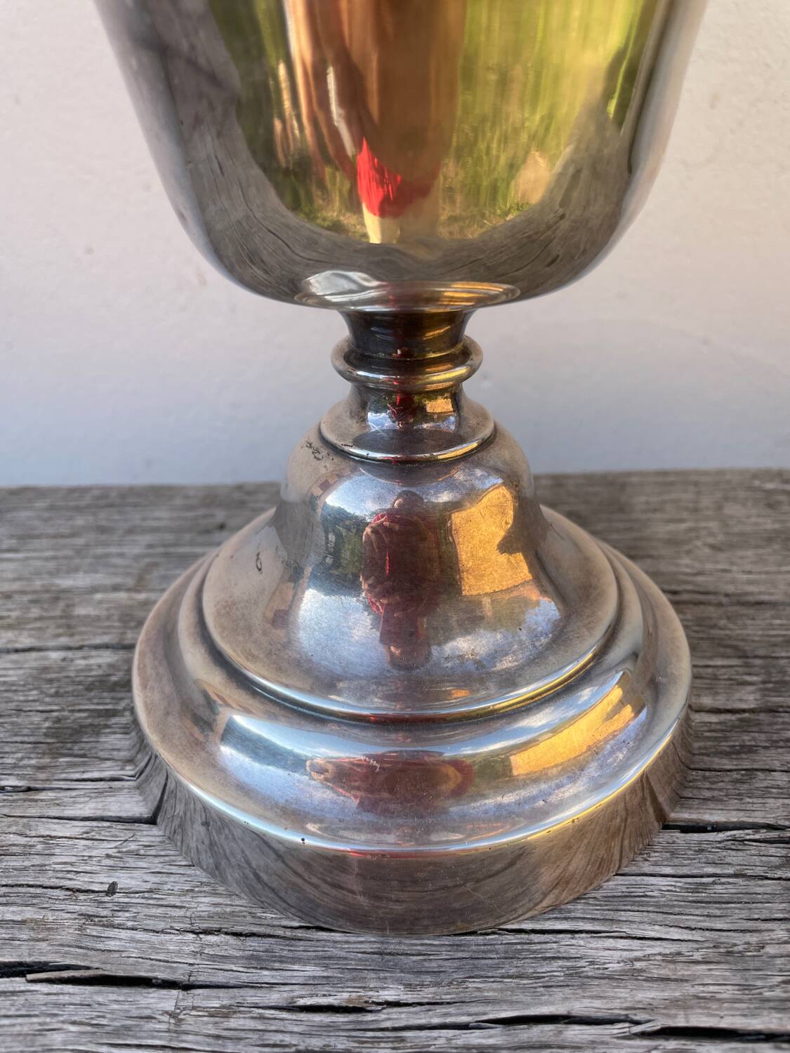 Large silver metal lamp with classic baluster o