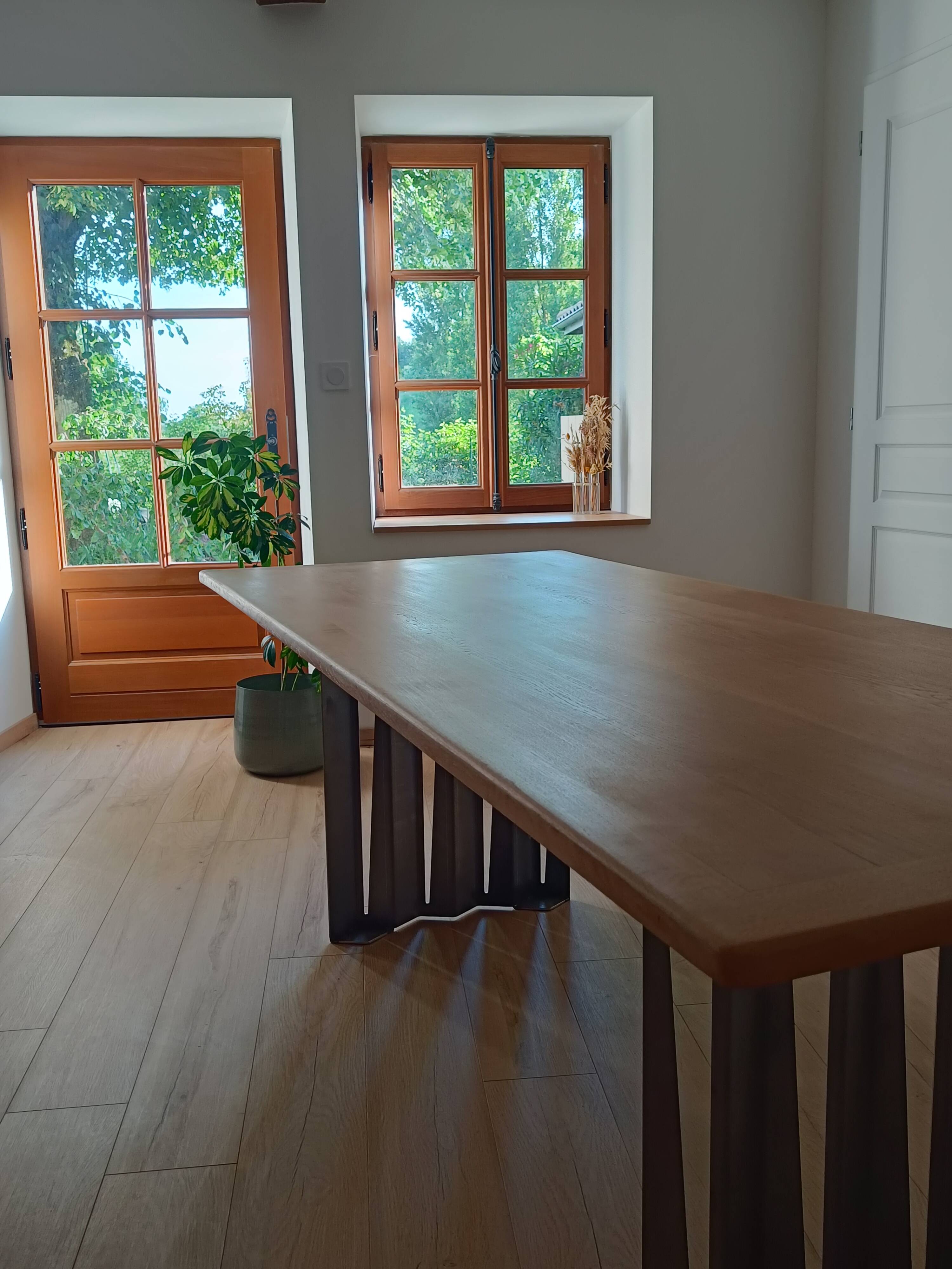 Oak and steel design table